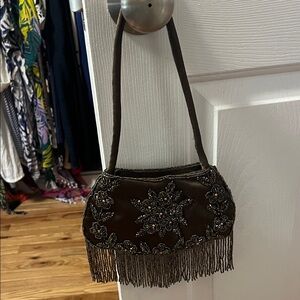 Embroidered Brown Fringe Bag